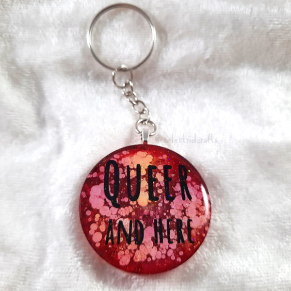 Queer and Here keychain