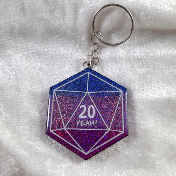 Bi Pride glitter D20 keychain