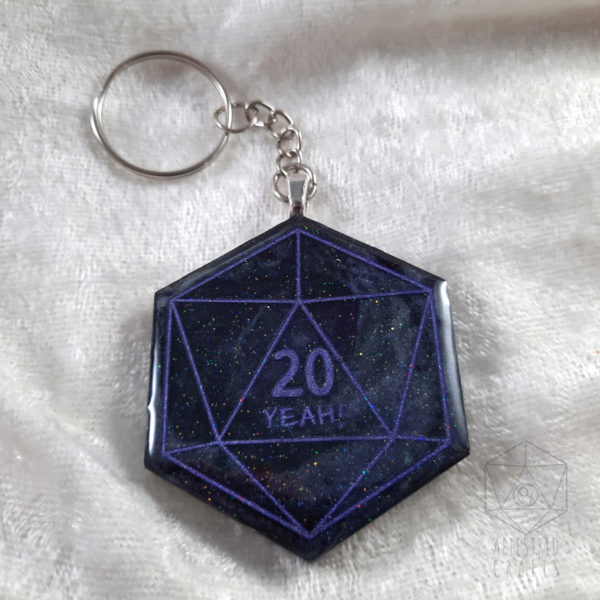 Black and Purple D20 Keychain