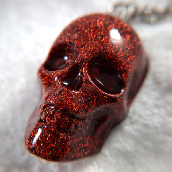 Orange Glitter Skull Keychain