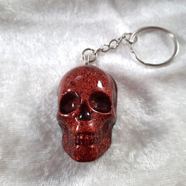 Orange Glitter Skull Keychain