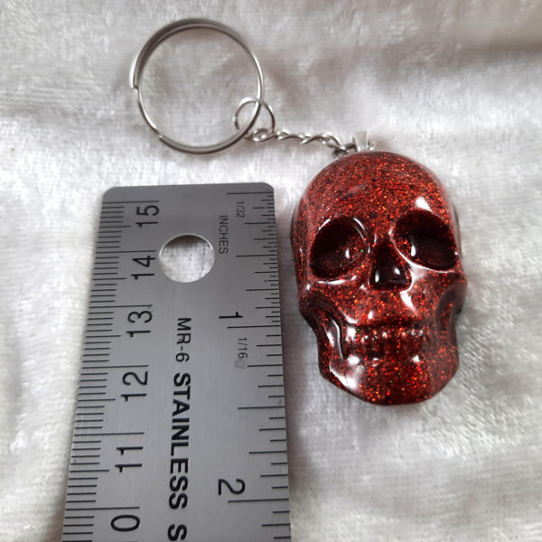 Orange Glitter Skull Keychain