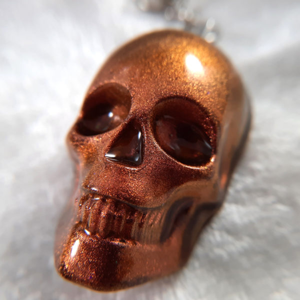 Orange Shimmer Skull Keychain