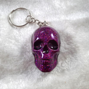 Purple Glitter Skull Keychain