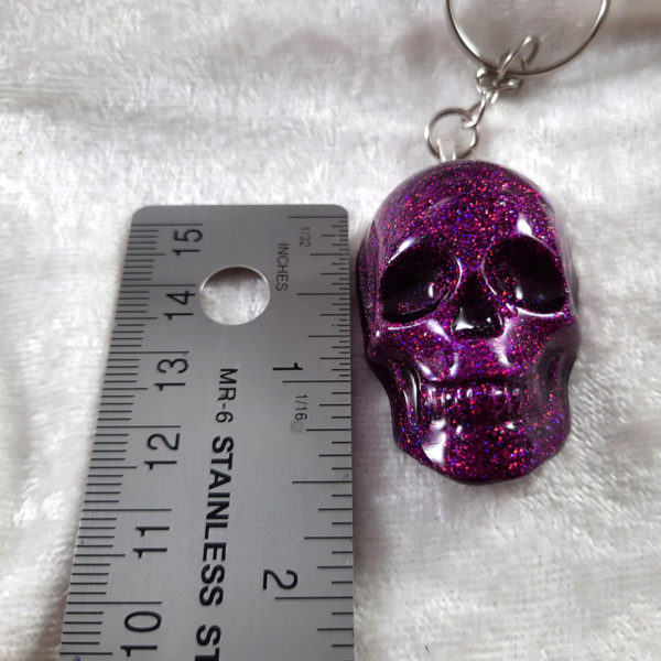 Purple Glitter Skull Keychain